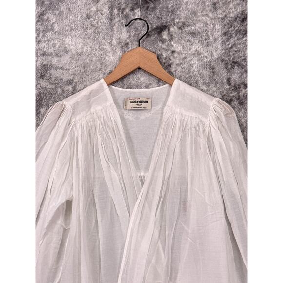 New Zadig Voltaire Top Medium Womens White Cotton Voile Cross Blouse Lightweight - Picture 2 of 9